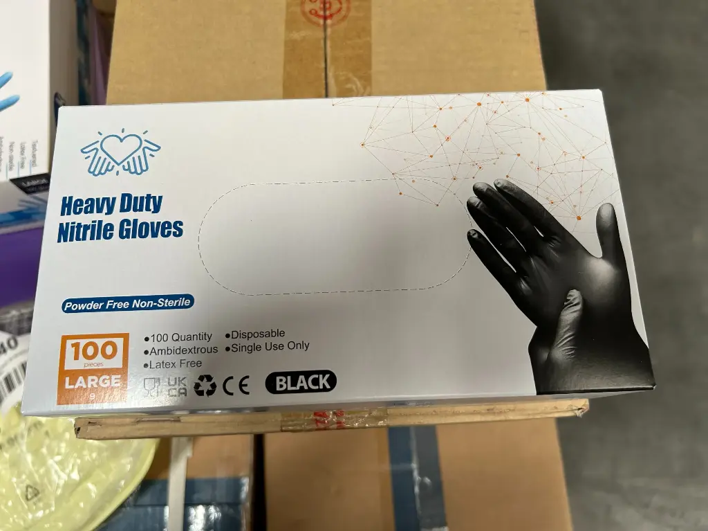 HEAVY DUTY BLACK GLOVES (LARGE) NITRILE X100